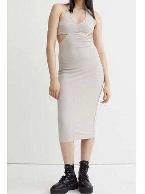 Divided Backless Ribbed Maxi Dress - Light Gray